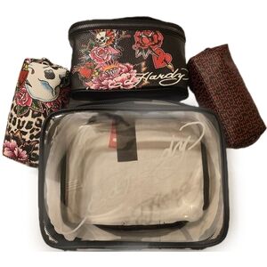💀❤️‍🔥 Ed Hardy 4 Piece Cosmetic Makeup Bag Set NWT